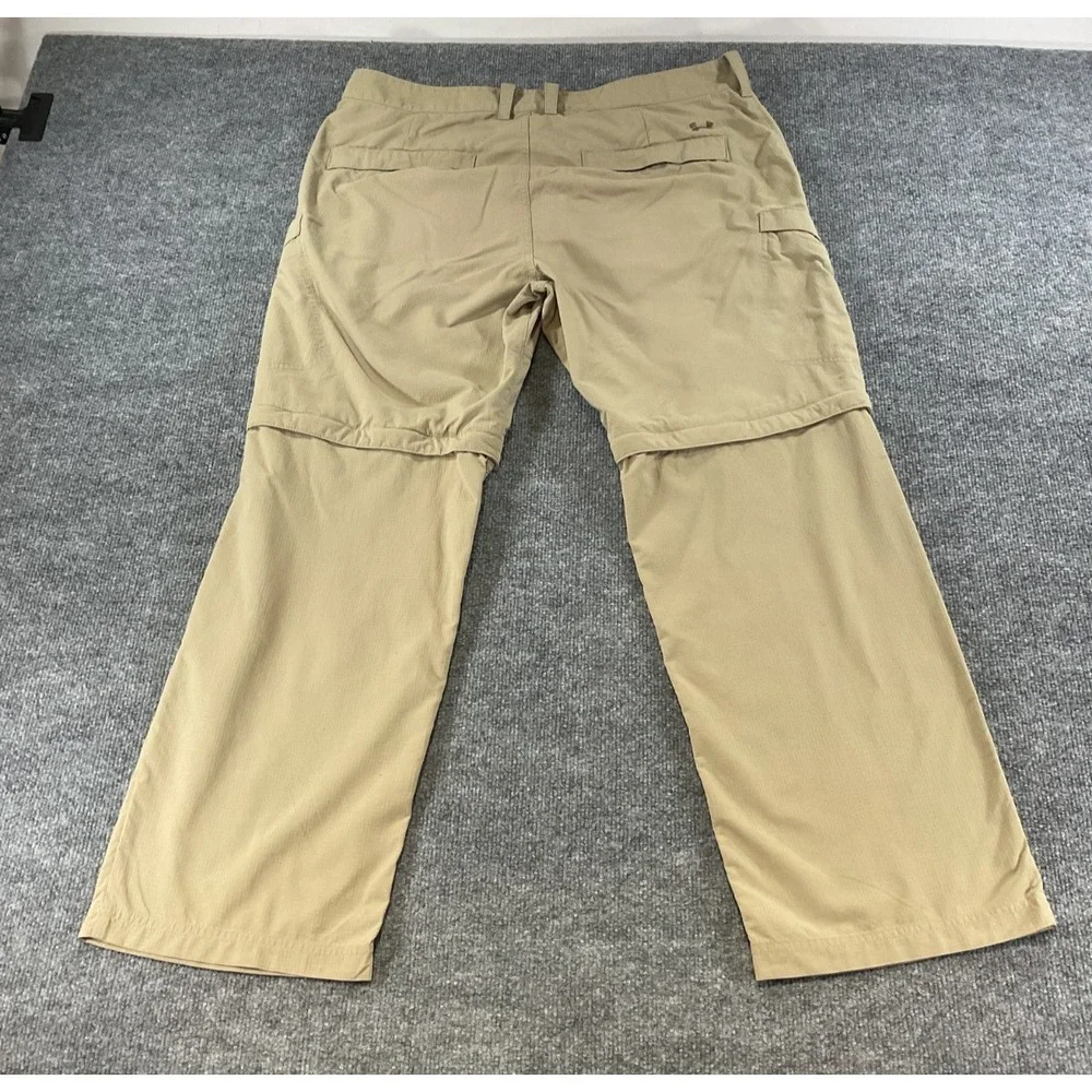 Under Armour Convertible Pants 38x32 Tan Khaki Zip Off Hiking Cargo Lightweight